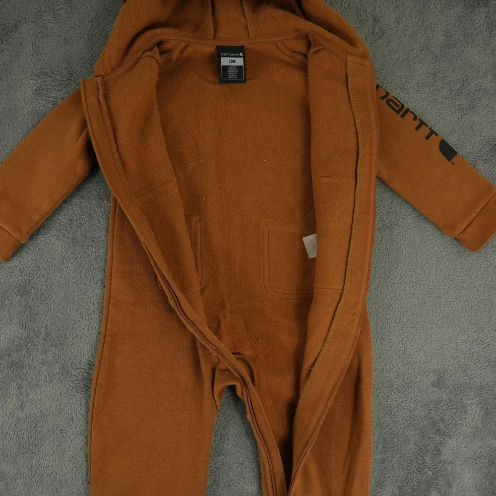 Carhartt Hooded Coverall Unisex 18M Brown Logo Sleeve Full Zip OX8751-B